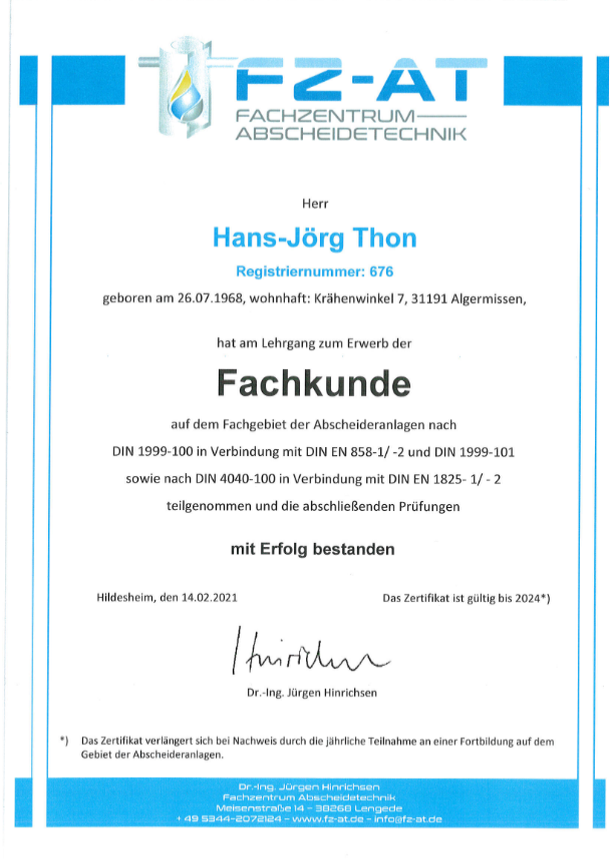 Fachkunde Abscheideranlagen